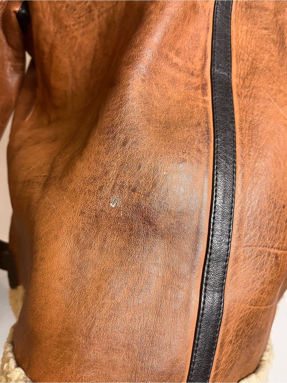 Sherpa-Lined Brown Leather Jacket - Picture 4 of 9